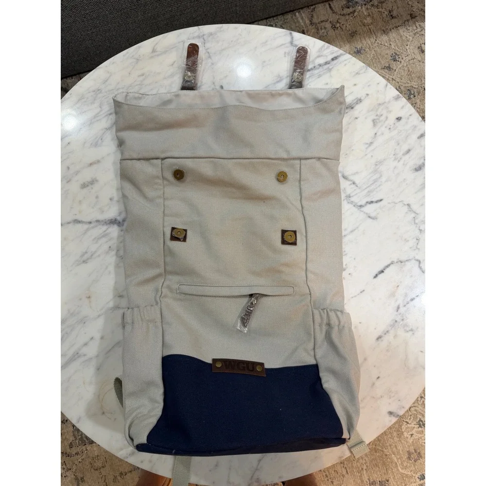 WGU Western Governors University Roll Top Canvas Backpack Laptop Sleeve Navy Tan